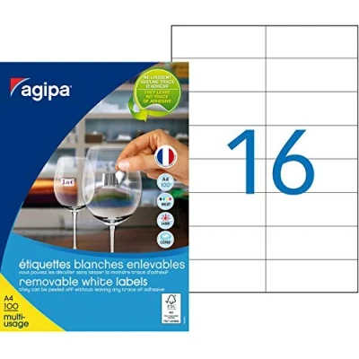 Afbeelding van Agipa 101164 multifunctionele etiketten, 105 x 37 mm, wit, 1600 stuks