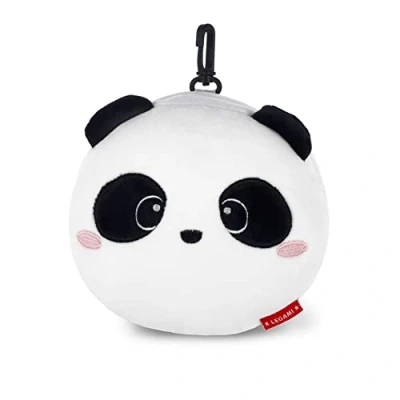 Afbeelding van Legami Reiskussen met nachtmasker, ritssluiting, ruimtebesparend, haak voor comfortabel transport, 16 x cm, panda, 1 stuk (Confezione da 1), Panda