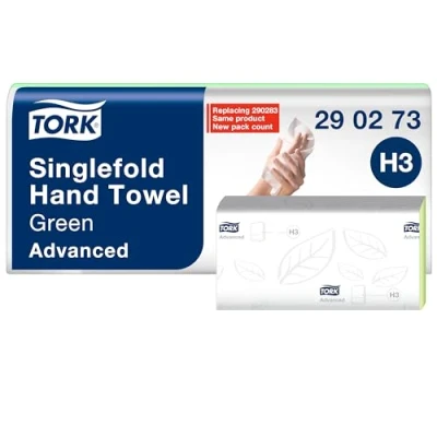 Afbeelding van Tork Z gevouwen papieren handdoeken groen H3, Advanced vouwhanddoeken voor handdoek dispenser, absorberend en scheurbestendig, 2 laags, 5 x 250 doeken, 290273