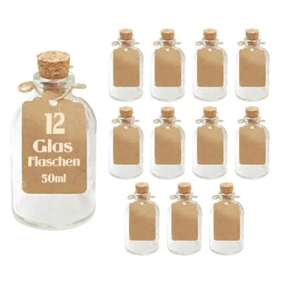 Afbeelding van heldere kurk Stop lege glazen flessen 50 ml Herbruikbare deksels luchtdicht voor Sloe Gin azijn bier Cider Soda wodka en Water (12 x ml)