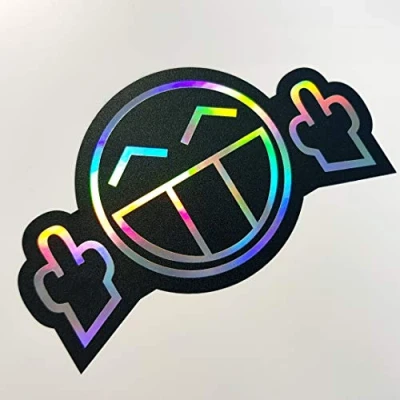 Afbeelding van folien zentrum Fuck You Smiley Autosticker, 7 x 12 cm, zwart, kleurverandering, regenboog, hologram, metallic effect, JDM Tuning Sticker Fun