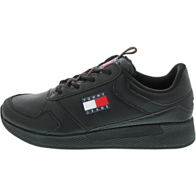Afbeelding van Tommy Jeans Flexi Runner Sneakers laag, Heren, Maat: 46, Black Leer en imitatieleer