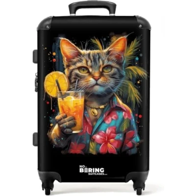 Afbeelding van NoBoringSuitcases.com® Koffer groot Rolkoffer lichtgewicht Kat in tropische street art stijl Reiskoffer met 4 wielen Grote trolley XL 20 kg bagage