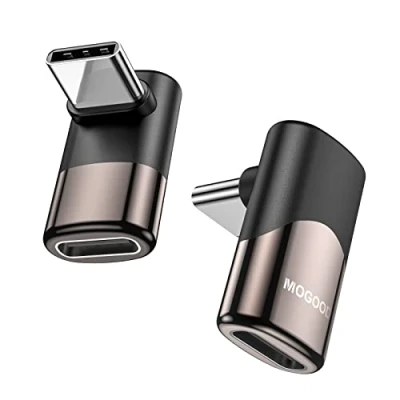 Afbeelding van MOGOOD USB C 90 graden adapter (2 stuks), 100 W stekker naar aansluiting, bus L vorm rechte hoek Thunderbolt 4/3 10 Gbps aansluiting voor MacBook Pro, Nintendo Switch,