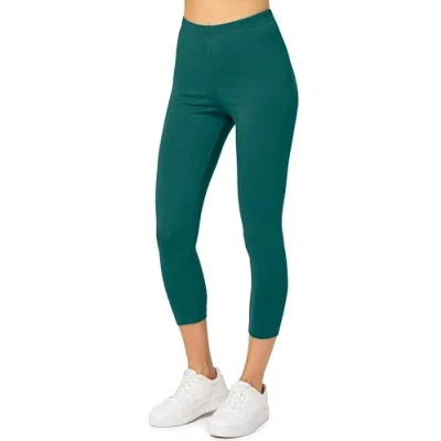 Afbeelding van Merry Style MS MS10 199 LE Dames Capri Leggings Sport Vrijetijdsbroek 3/4 Lengte Katoen Sporbroek Yogabroek Smaragdgroen M