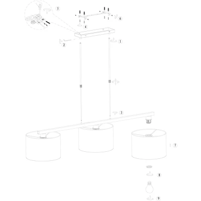 Afbeelding van Hanglamp Stang, vlechtwerk naturel/zwart, 3 lamps