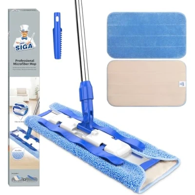 Afbeelding van MR.SIGA professionele microvezel mop vloerwisser, reiniging voor hardhout, laminaat, tegelvloer, roestvrijstalen handgreep, incl. 3 herbruikbare microvezeldoeken en 1 vuilafscheider