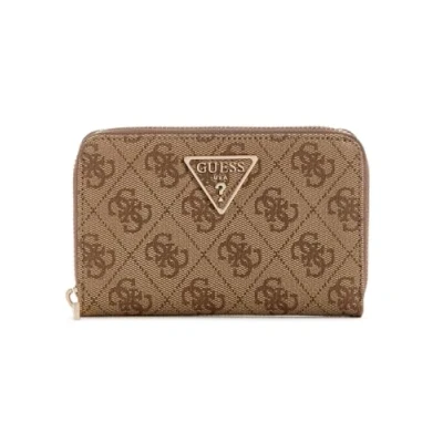 Afbeelding van GUESS Portemonnee Laurel II SLG Medium Zip Around Wallet Latte Logo Lichtbruin