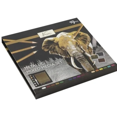 Afbeelding van Nassau Fine Art 19 Delige Metallic Mixed Media Set Kleurpotloden verf Waterbrush In Handige Opbergbox