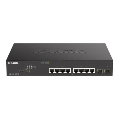 Image de D Link DGS 1100 10MPV2 Commutateur intelligent 8 x 10/100/1000 (PoE) + 2 Gigabit SFP de bureau, Montable sur rack PoE (130 W)