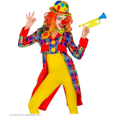 Afbeelding van Widmann Clown &amp; Nar Kostuum Moema De Geinige Slipjas Geblokt Vrouw Blauw XL Carnavalskleding Verkleedkleding