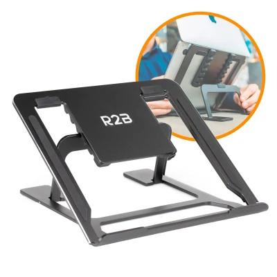 Afbeelding van R2B® Laptop Standaard Verstelbaar en Opvouwbaar Model Eindhoven Zwart 10 t/m 17 inch Laptopstandaard Laptopverhoger Tablet