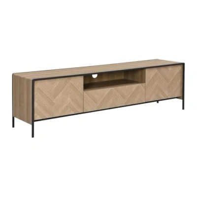 Afbeelding van Vente unique TV meubel met 2 deuren, 1 lade en niche van MDF staal Licht natuurlijk Zwart TUMACO L 180 cm x H 52 D 43