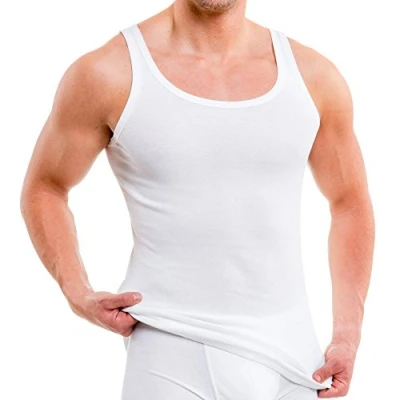 Afbeelding van HERMKO 3000 5 pack heren tanktop Classic onderhemd gekamd fijn rib biologisch katoen (glad), Wit, 5XL