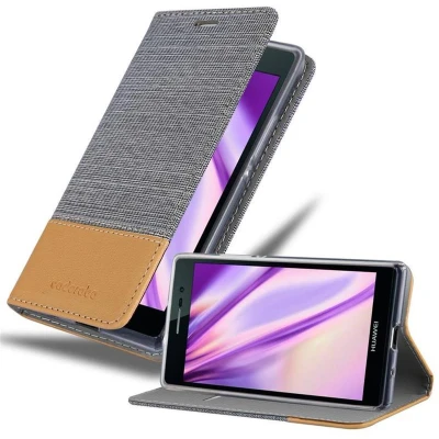 Afbeelding van Cadorabo Hoesje geschikt voor Huawei ASCEND P7 in LICHTGRIJS BRUIN Beschermhoes met magnetische sluiting, standfunctie en kaartvakje Book Case Cover Etui