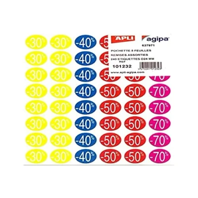 Image de Agipa pochette de 240 étiquettes remise 30% à 70% diamètre 24mm 101232