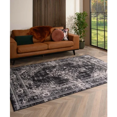 Afbeelding van Wasbaar Vloerkleed Leona Zwart 120x170 Cm