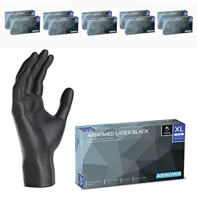 Afbeelding van ARNOMED 1000 stuks wegwerphandschoenen latex wegwerphandschoenen, zwart, poedervrij, zwarte handschoenen, verkrijgbaar in de maten S, M, L en XL