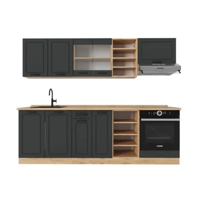 Afbeelding van Vicco Complete keukeneenheid R Line, Antraciet landhuis/gouden eik, 240 cm zonder werkblad