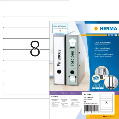 Afbeelding van HERMA mapetiketten A4 wit 192x34 mm Papier opak 800 St.