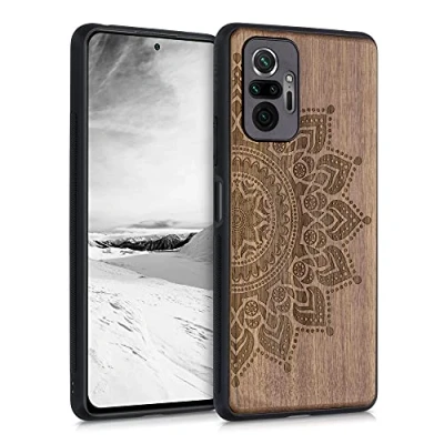 Afbeelding van kwmobile telefoonhoesje geschikt voorXiaomi Redmi Note 10 Pro Hoesje met bumper walnoothout In donkerbruin Opkomende Zon design