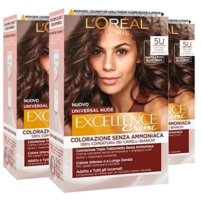 Afbeelding van L&#039;Oréal Paris Excellence Creme Universal Nude Permanente Haarverf, Lichtbruin, 5U, Drievoudige behandeling, 3 tinten