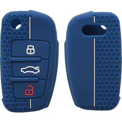 Afbeelding van kwmobile autosleutel hoesje geschikt voor Audi 3 knops hoes Siliconen behuizing Auto sleutel case met honingraat Sleuteletui in donkerblauw / wit