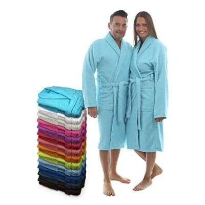 Afbeelding van LEBENGOOD Uniseks ochtendjas voor dames en heren, 100% katoen, badstof, 400 g, met riem, tassen, douche, zachte badjas, handdoek, Turkoois