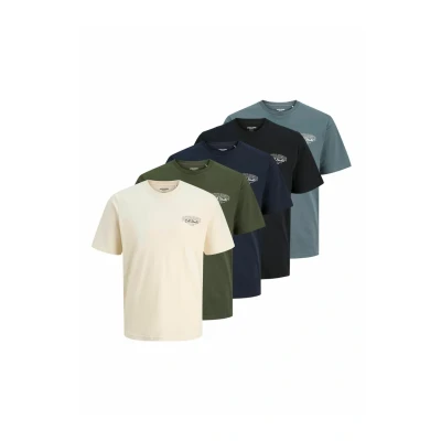 Afbeelding van Jack &amp; Jones Tshirt 5ERPACK print, Heren, Maat: Large, Antique white