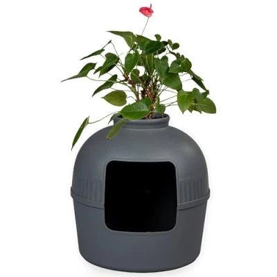 Afbeelding van Kattenbak Flower XXL Grijs onzichtbare kattentoilet 51Øx55cm
