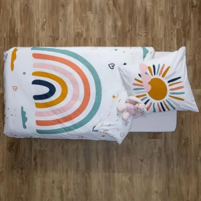 Afbeelding van Dekbedovertrek en kussensloop katoen 140 x 200 cm Regenboog dekbed 1 persoons overtrek