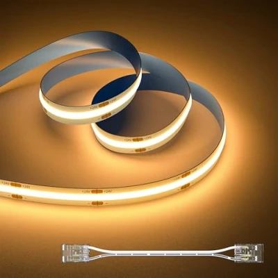 Afbeelding van OULARA COB Ledstrip, warm wit, 2700 K, 10 m, DC24V, CRI90+, voor slaapkamer, keuken, doe het zelf verlichtingsproject met 8 mm stekker (voeding niet inbegrepen)