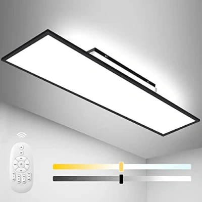 Afbeelding van Dimbare led plafondlamp 120 x 30 cm met achtergrondverlichting 55 W afstandsbediening, direct en warm natuurlijk licht, koud licht voor kantoor, werkplaats, garage, woonkamer, keuken