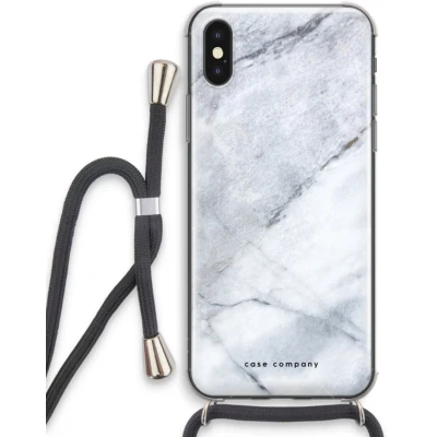 Afbeelding van Case Company® iPhone XS hoesje met Koord Witte marmer Telefoonhoesje Zwart Extra Bescherming aan alle Kanten en Over de Schermrand