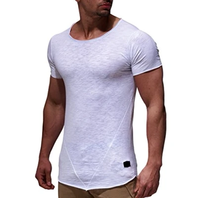 Afbeelding van Leif Nelson Heren T shirt Top Sweatshirt ronde hals korte mouwen Basic Crew Neck Vintage LN6281, Wit, L