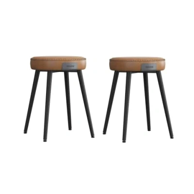 Afbeelding van VASAGLE EKHO Collection Eetkamerkruk, set van 2, keukenstoel, gestoffeerde zitting, PU met naden, moderne stijl uit de eeuw, hoogte 48,2 cm, woonkamer, kantoor, karamelbruin LDC170K02