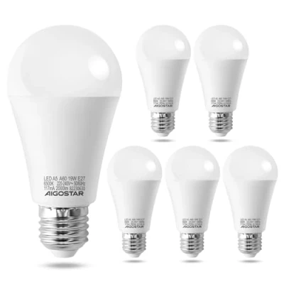 Afbeelding van Aigostar LED lamp A5 A60 19W E27 Fitting Daglicht 6400K 1615 lumen Set van 5 stuks.