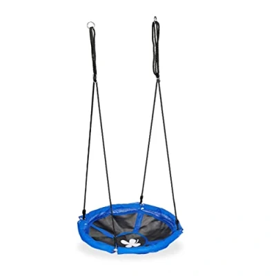 Afbeelding van Relaxdays nestschommel rond 100 kg outdoor schommel vogelnestschommel blauw zwart 90 cm