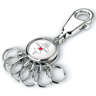 Afbeelding van TROIKA beschermengel TB KYR01 A184 sleutelhanger met karabijnhaak 6 verwisselbare ringen cadeau voor bestuurders metaal glanzend verchroomd wit origineel,