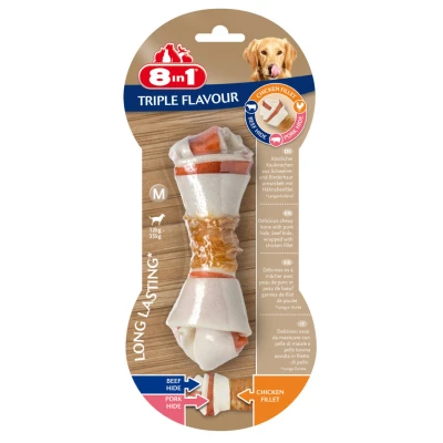 Afbeelding van 8in1 Delights Kauwknook Triple Flavour Kip&amp;Varken&amp;Rund Hondensnacks M