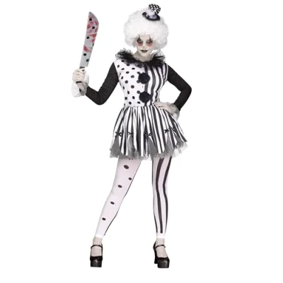 Afbeelding van FUNWORLD Wit en zwart killer clown kostuum voor dames M / L