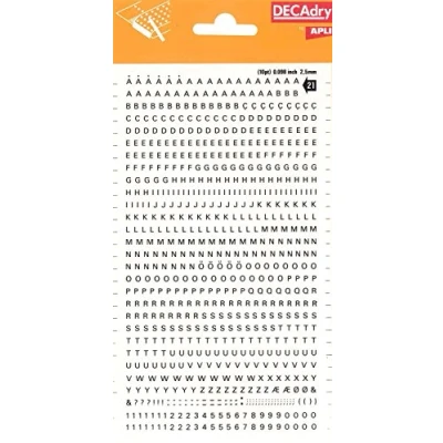 Image de Apli DD21F Lettres et chiffres transfert noirs 2,5 mm 731 caractères