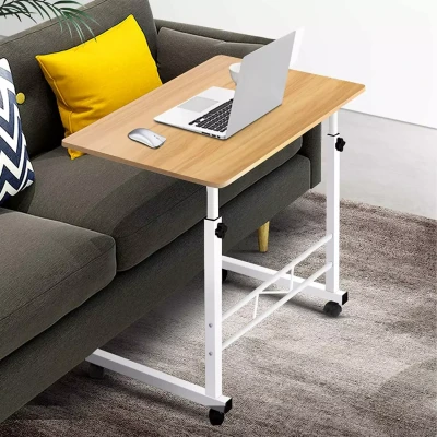 Afbeelding van Cheqo® Laptoptafel Verrijdbare Bedtafel Banktafel Bureau Bijzettafel Hoogte Verstelbaar 60 80 cm Walnoot Tafelblad Metalen Frame