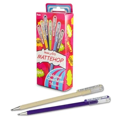 Afbeelding van Pentel Mattehop K110V gelpen met matte afwerking, 1 mm, verschillende kleuren, 14 stuks