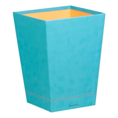 Afbeelding van RHODIA 318827C papieren mand, turquoise, 24 x 32 cm, oranje buitenkant van kunstleer collectie Home Office Rhodiarama organisatie voor kantoor en opslag design