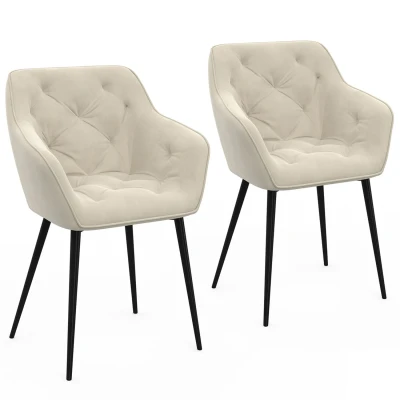 Image de Lot de 2 chaises salle à manger, fauteuils table capitonnés LYA velours beige IDMarket