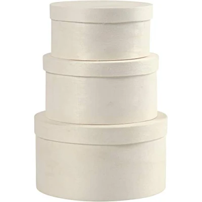 Afbeelding van Ronde fineer doos, d: 10+11+13 cm, h: 5+6+7 populier, 3stuks