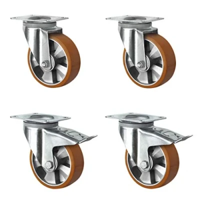 Afbeelding van CASCOO SETSHTH200BAU5D0N zwenkwielen, 2 stuks met vergrendeling, aluminium velg, PU, diameter 200 mm, zware belasting, dubbele kogellagers, draagkracht 1800 kg