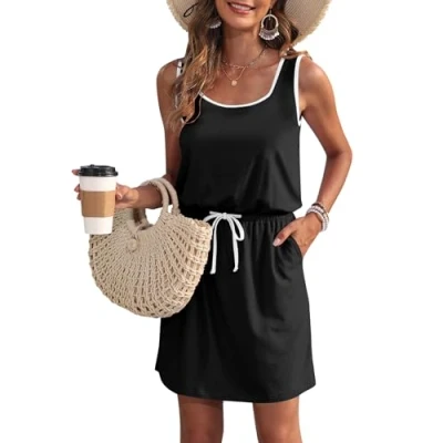 Afbeelding van WNEEDU Casual zomerjurk voor dames, Zwart/Wit, L
