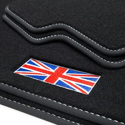 Afbeelding van teileplus24 501 Exclusieve vloermatten met Union Jack logo voor Mini II 2 R56 2006 2014 Siernaden